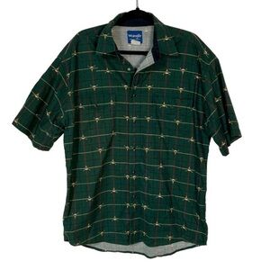 Wrangler Western Shirt Men's XL Green Cattle Cowboy Black Pearl Snap Country